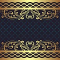 Luxury dark blue Background with golden floral Borders. Royalty Free Stock Photo