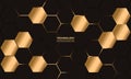 Luxury dark and gold hexagonal vector abstract background with golden hexagon. Royalty Free Stock Photo