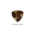 Luxury Decorative metallic gold shield sign illustration. Letter L alphabet logo design template. Initial abjad logo concept