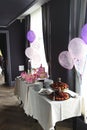 Luxury delicious pink candy bar table at birthday celebration, c Royalty Free Stock Photo