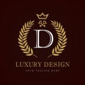 Luxury Design calligraphic crown key monogram logo Royalty Free Stock Photo