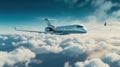 Luxury design private jet flying over the clouds AI generated image Royalty Free Stock Photo