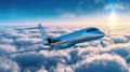 Luxury design private jet flying over the clouds AI generated image Royalty Free Stock Photo