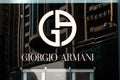 Luxury designer brand logo of Giorgio Armani on Store facade Royalty Free Stock Photo