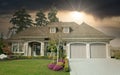 Custom Executive Home House Maison Roofing Sunset Stormy Cloudy Sky Background
