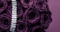 Luxury diamond jewelry bracelet and purple roses flowers, love gift on Valentines Day and jewellery brand holiday background