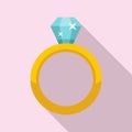 Luxury diamond ring icon, flat style
