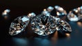 Luxury diamonds on dark background, shiny brilliants sparkle on black table, white gemstones with reflections. Concept of jewel,