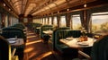 Luxury dining car interior of train. Ai generated Royalty Free Stock Photo