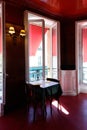 Luxury dining room of a red parisian bistro Royalty Free Stock Photo