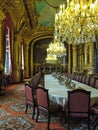 Luxury dining room table with crystal chandeliers