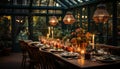 Luxury dining table, candlelit dinner, elegant decor, exquisite gourmet meal generated by AI
