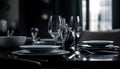 Luxury dining table with elegant crockery generated by AI Royalty Free Stock Photo