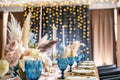 Luxury dinner Banquet in the restaurant. Beautiful and exquisite decoration of the wedding celebration. Banquet served Royalty Free Stock Photo