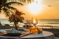 Luxury dinner beach sunset. Generate Ai Royalty Free Stock Photo