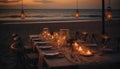 Luxury dinner party sunset, candle, wineglass, elegance, decoration generated by AI