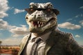 luxury dressed suit mexican gangster mafia crocodile in the desert illustration generative ai