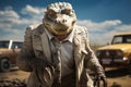 luxury dressed suit mexican gangster mafia crocodile in the desert illustration generative ai