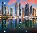 Luxury Dubai Marina canal and promenade in beautiful summer day,Dubai,United Arab Emirates Royalty Free Stock Photo