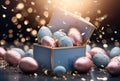 Luxury Easter Eggs in a Gift Box with Confetti Royalty Free Stock Photo