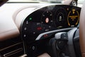 Luxury Electric Luxury Interior With Speedometer And Tachometer, Airbag Warning Light Failure On Dashboard. Car In Royalty Free Stock Photo