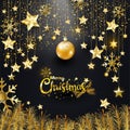 Luxury Elegance gold glitter Merry Christmas and Happy New Year typography design for banner, invitation, greeting card