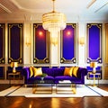 luxury elegant dark violet and gold modern interior backdrop, mock up of the wall furniture mockup