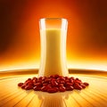 luxury elegant embossed soy milk pouring down with beans isolated natural red field golden mock up