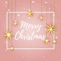 Luxury elegant Merry Christmas holiday background greeting card. Golden decoration ornament with Christmas stars on soft Royalty Free Stock Photo