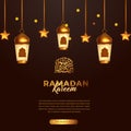 Luxury elegant ramadan kareem social media template with 3d luxury elegant golden arabic lantern fanous illustration with arabic