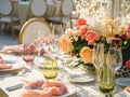 Luxury elegant wedding reception table arrangement and floral centerpiece - wedding banquet and event outdoor Royalty Free Stock Photo