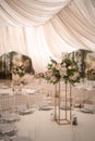 Luxury, elegant wedding reception table arrangement, floral centerpiece Royalty Free Stock Photo