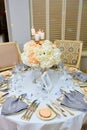 The luxury, elegant wedding reception table arrangement. Royalty Free Stock Photo