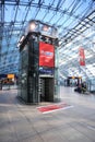 Modern glass elevator inside airport