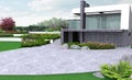 Luxury estate gardening illustration, 3d exterior with complete Royalty Free Stock Photo
