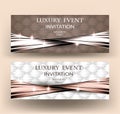 Luxury event elegant cards with fabric textured background and warped silk ribbon.