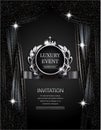 Luxury event elegant silver and black background with sparkling theater curtains.