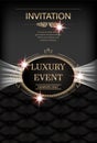 Luxury event invitation card with vintage frame, leather background and floral design elements.