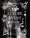 Luxury event invitation shiny banner WITH silver TEXTURED SERPENTINE, GLASSES AND BOTTLE OF CHAMPAGNE.