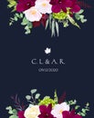 Luxury fall flowers vector design navy blue frame Royalty Free Stock Photo