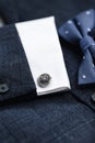 Luxury fashion men`s cufflinks. accessories for tuxedo, butterfly, tie. Royalty Free Stock Photo