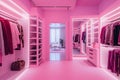 luxury fashionable doll like interior. Dressing room in pink colors. Wardrobe-room.