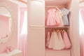 luxury fashionable doll like interior. Dressing room in pink colors. Wardrobe-room. Royalty Free Stock Photo