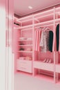 luxury fashionable doll like interior. Dressing room in pink colors. Wardrobe-room. Royalty Free Stock Photo