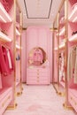 luxury fashionable doll like interior. Dressing room in pink colors. Wardrobe-room. Royalty Free Stock Photo