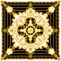 Luxury Fashional Pattern with Baroque and Golden Chains on Black and White Background. Silk Scarf Jewelry Shawl Design. Ready for Royalty Free Stock Photo