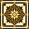 Luxury Fashional Pattern with Baroque and Golden Chains on Black and White Background.  Silk Scarf Jewelry Shawl Design. Ready for Royalty Free Stock Photo