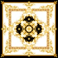 Luxury Fashional Pattern with Baroque and Golden Chains on Black and White Background.  Silk Scarf Jewelry Shawl Design. Ready for Royalty Free Stock Photo