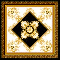 Luxury Fashional Pattern with Baroque and Golden Chains on Black and White Background.  Silk Scarf Jewelry Shawl Design. Ready for Royalty Free Stock Photo