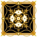 Luxury Fashional Pattern with Baroque and Golden Chains on Black and White Background.  Silk Scarf Jewelry Shawl Design. Ready for Royalty Free Stock Photo